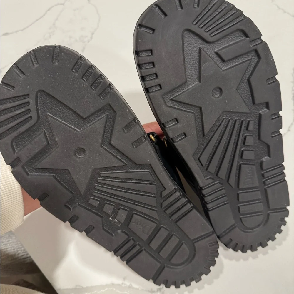 Dior Black Leather Sandals with Gold Logo - Picture 3 of 7